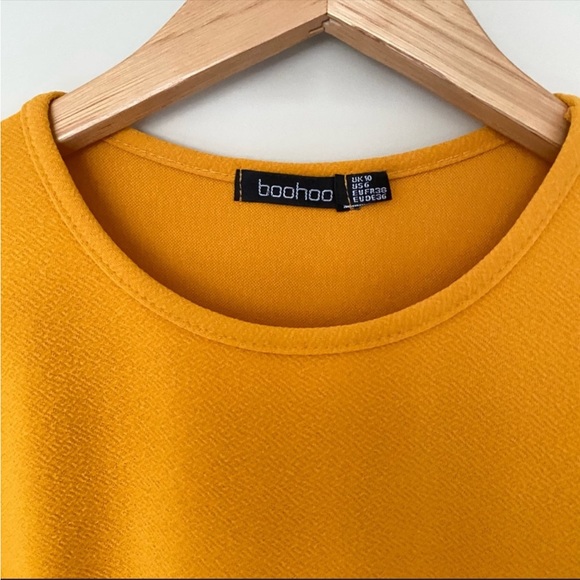 BOOHOO Mustard Tie Waist Flutter Sleeve Mini Dress - Picture 2 of 2